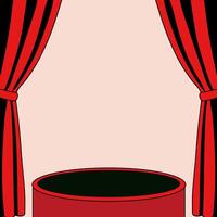 Theater Stage with Red Curtains and Podium. Dramatic Performance Setup vector