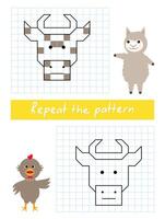 Repeat the pattern by example. Color the bull. vector