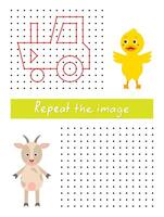 Repeat the image by example, connect dots with straight lines. Draw tractor dot to dot. vector