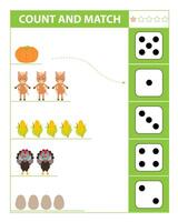 Count and match objects with farm animal. Numbers 1-5. vector