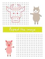 Repeat the image by example, connect dots with straight lines. Draw bull dot to dot. vector