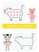 Repeat the pattern by example. Color the pig. vector