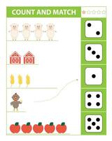 Count and match objects with sheep. Numbers 1-5. vector