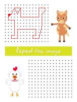 Repeat the image by example, connect dots with straight lines. Draw dog dot to dot. vector