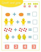 Count and glue game with duckling. Education for children. Composition of numbers 1-6. vector