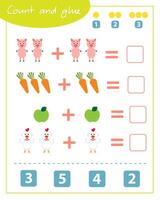 Count and glue game with pig. Education for children. Composition of numbers 1-6. vector