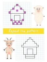 Repeat the pattern by example. Color the house. vector