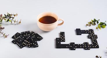 A calm domino board game for leisure on the table web banner photo