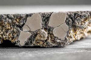 Macro Shot of Broken Cement Edge Showing Fractured Texture and Aggregate photo