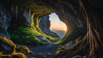 Exploring Mossy Cave at Sunset Offers a Unique Landscape Experience photo