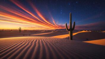 Cactus in Desert at Sunset with Striking Sky and Stars photo