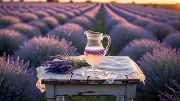 Lavender Lemonade and Flowers in a Field at Sunset photo