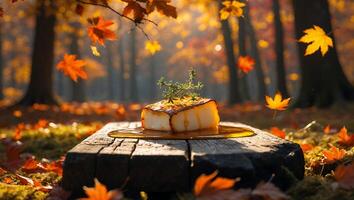 Grilled Cheese with Honey and Thyme in an Autumn Forest photo