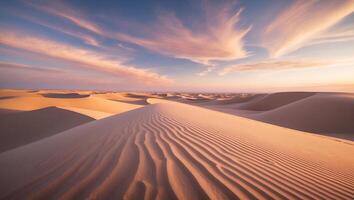 Sand Dune Landscape with Dramatic Sky at Sunset in the Desert photo
