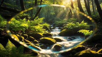 Flowing Stream in Forest Glimpsed Through an Oval Ring photo
