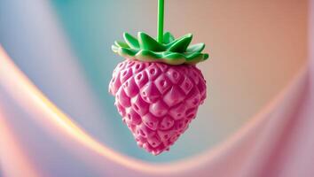 Pink Strawberry Shaped Decoration Against a Colorful Background photo