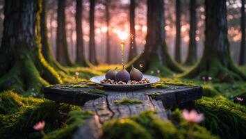 Serving Figs with Walnuts in Forest with Moss and Sunbeams photo