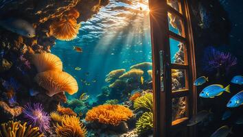 Exploring Underwater World Through an Open Door with Sunlight photo