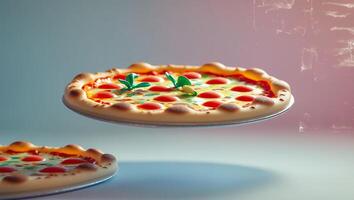 Floating Pizza Delight Appetizing Food Concept with Fresh Toppings photo