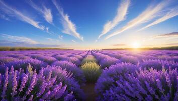 Lavender Field in Bloom at Sunset with Striking Cloud Formation photo