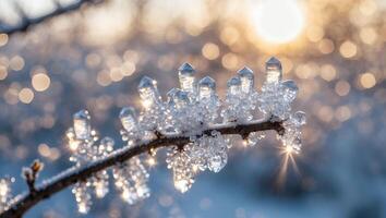 Icy Branch Sparkling in Winter Sunlight Nature's Frozen Artistry photo