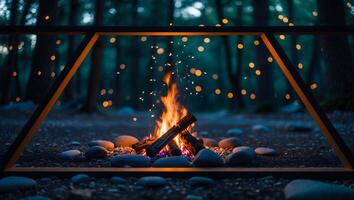 Campfire Burning Brightly in Forest with Soft Lighting View photo