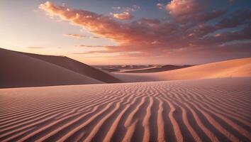 Sand Dune Landscape with Patterns at Sunset with Orange Sky photo