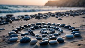 Arranging Stones in a Spiral Pattern on the Beach at Dusk photo
