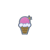Colorful embroidered patch features pink ice cream cone with star accent, set against transparency background. design is playful and vibrant, perfect for adding fun touch to clothing png