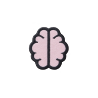 Pink brain patch with black outline, symbolizing creativity and intelligence, is isolated on transparency background. design is simple and cartoonish, making it suitable for various uses png