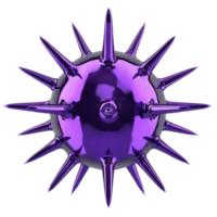 Shiny, metallic purple spiked sphere with futuristic design, resembling virus or abstract sculpture, is depicted against transparency background. spikes are evenly distributed, creating png