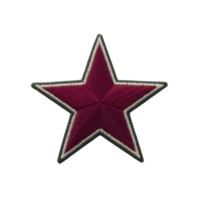 Red embroidered star patch with black border, perfect for clothing decoration or crafting projects. star design is bold and eye catching, adding touch of style png