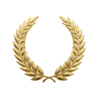 Golden laurel wreath symbolizing victory and achievement, with detailed leaves arranged in circular pattern. shiny metallic finish adds elegance and prestige to design png