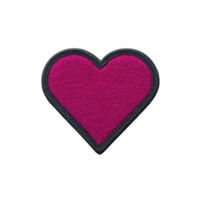 Vibrant pink heart shaped fabric patch with black border, perfect for adding touch of love to clothing or accessories. patch bold color and simple design make it charming embellishment png