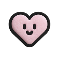 Cute pink heart with smiling face, outlined in black, conveys sense of joy and warmth. textured surface adds playful touch to design png