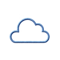 Blue embroidered cloud shape on transparency background, showcasing intricate stitching and texture. design is simple yet artistic, highlighting craftsmanship involved png