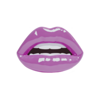 Glossy illustration of pink lips with playful expression, showcasing shiny and vibrant style. lips are slightly parted, revealing white teeth, set against transparent background png