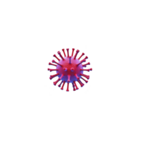 3D illustration of virus particle with spherical shape, featuring spike proteins in red and purple hues, isolated on transparency background png