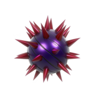 Spiky purple sphere with red spikes, resembling virus or abstract 3D object, isolated on transparency background. design is futuristic and sharp, evoking sense of danger png