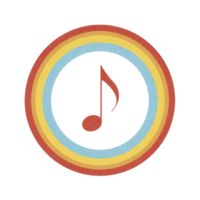 Colorful circular design features central musical note surrounded by concentric rainbow rings, creating vibrant and artistic representation of music png