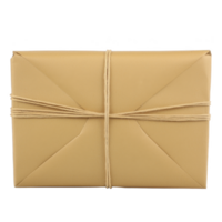 Neatly wrapped brown paper package tied with string, evoking sense of anticipation and simplicity. package is rectangular and secured with natural twine, suggesting handmade or vintage feel png