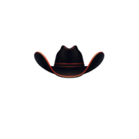 Black cowboy hat with red trim and band is centered on transparency background, showcasing classic Western style. hat wide brim and distinctive shape evoke sense of adventure and rugged charm png