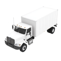 White delivery truck with large cargo box is depicted, showcasing its utility for transporting goods. truck is isolated transparency background, emphasizing its clean and professional appearance png