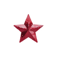 Shiny red sequin star with three dimensional appearance, perfect for festive decorations or crafts. vibrant color and sparkling texture add touch of glamour and celebration png