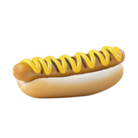 Grilled hot dog in soft bun topped with generous swirl of yellow mustard, creating classic and appetizing snack png