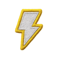 Yellow and white lightning bolt patch with embroidered edges, symbolizing energy and power. patch is designed for clothing or accessories, adding bold statement png