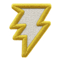 amarelo e branco bordado relâmpago parafuso fragmento com texturizado projeto, simbolizando energia e poder. fragmento características negrito ziguezague forma, perfeito para roupas ou acessórios png