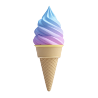 Colorful swirl of blue and pink soft serve ice cream in waffle cone, evoking sense of joy and sweetness png