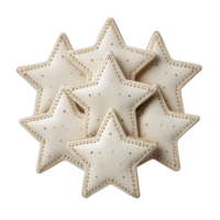 Collection of six cream colored star shaped cushions with stitched edges, arranged in cluster. soft texture and neutral tone create cozy and inviting atmosphere png