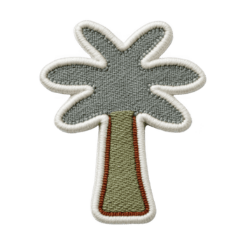 tyg lappa i form av stiliserade handflatan träd funktioner texturerad design med grå topp och grön trunk, skisse i vit söm png